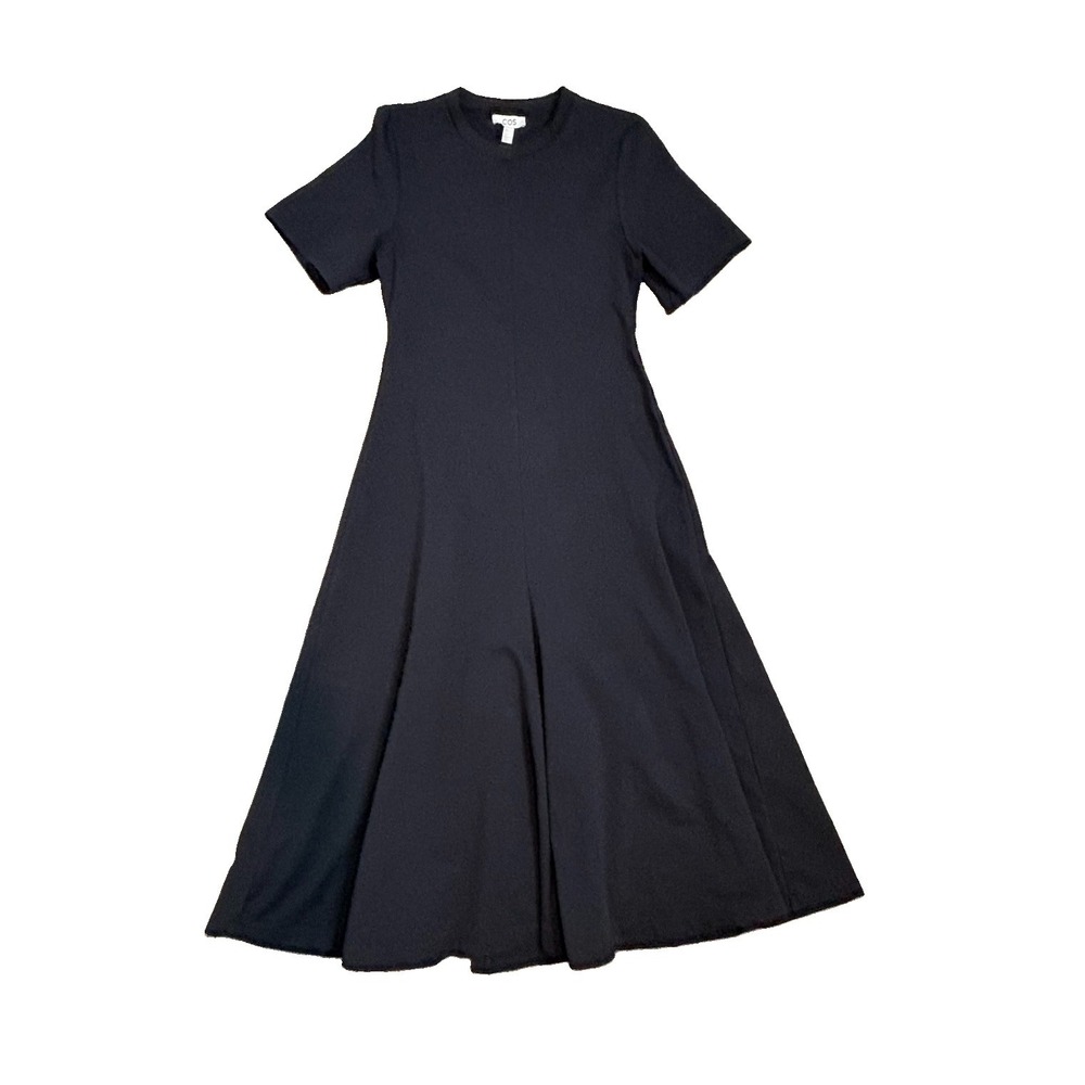 COS Womens Medium Fit & Flare Dress Black Cotton Blend Minimalist Flattering A3